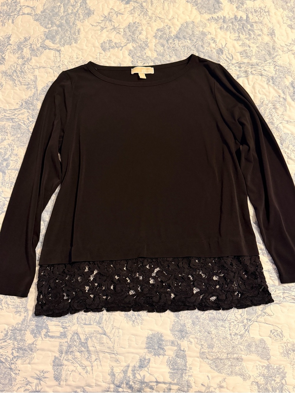 Michael Kors Black Long-Sleeve Top with Lace Trim